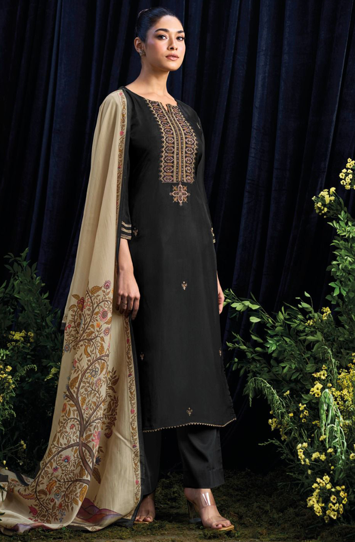Silk Salwaar Kameez with Beautiful Printed Dupatta - TUNS2997C