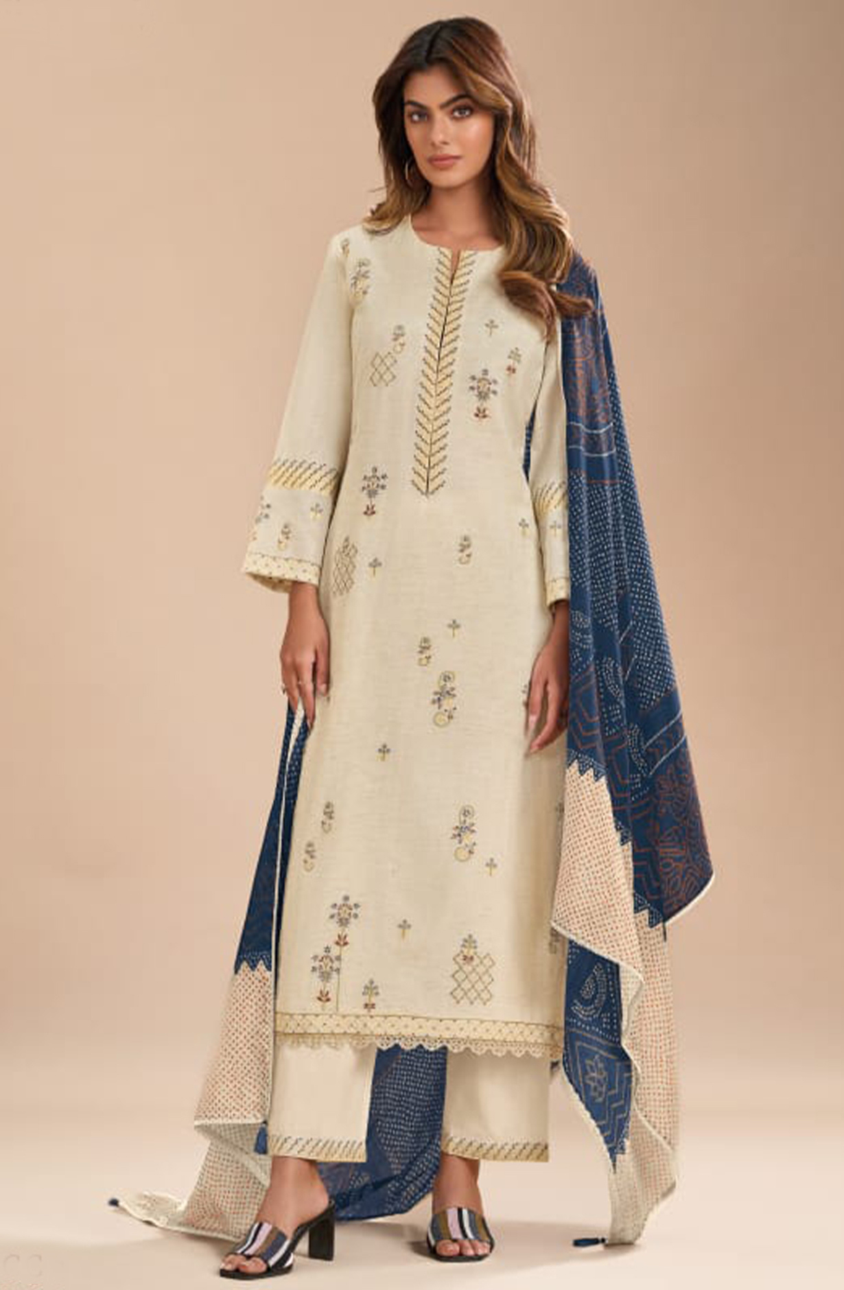 Cotton Silk Suit Set with Blue Dupatta - UJA7511C