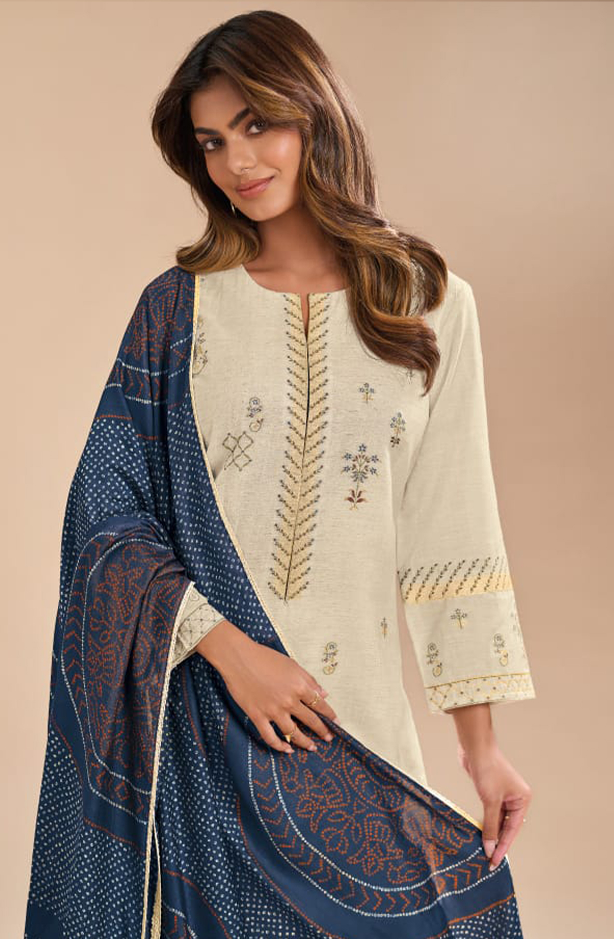 Cotton Silk Suit Set with Blue Dupatta - UJA7511C