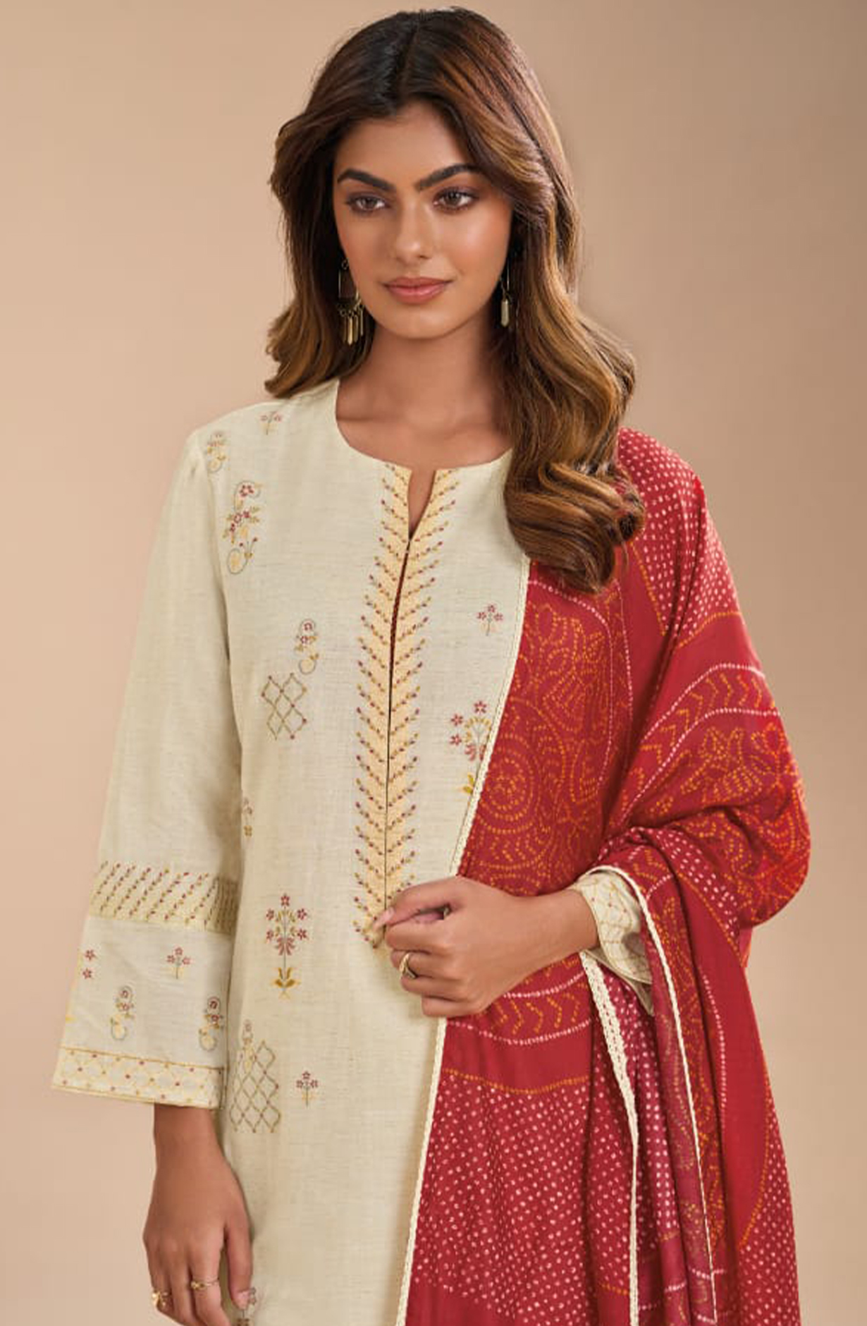 Cotton Silk Suit Set with Maroon Dupatta - UJA7511D