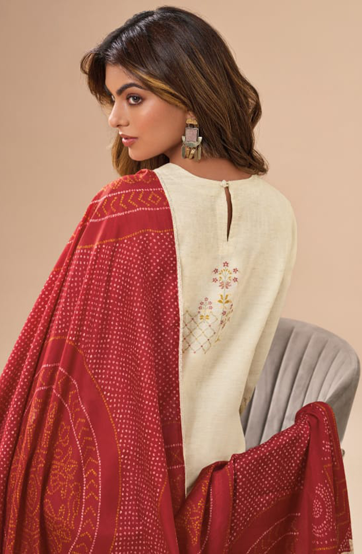 Cotton Silk Suit Set with Maroon Dupatta - UJA7511D