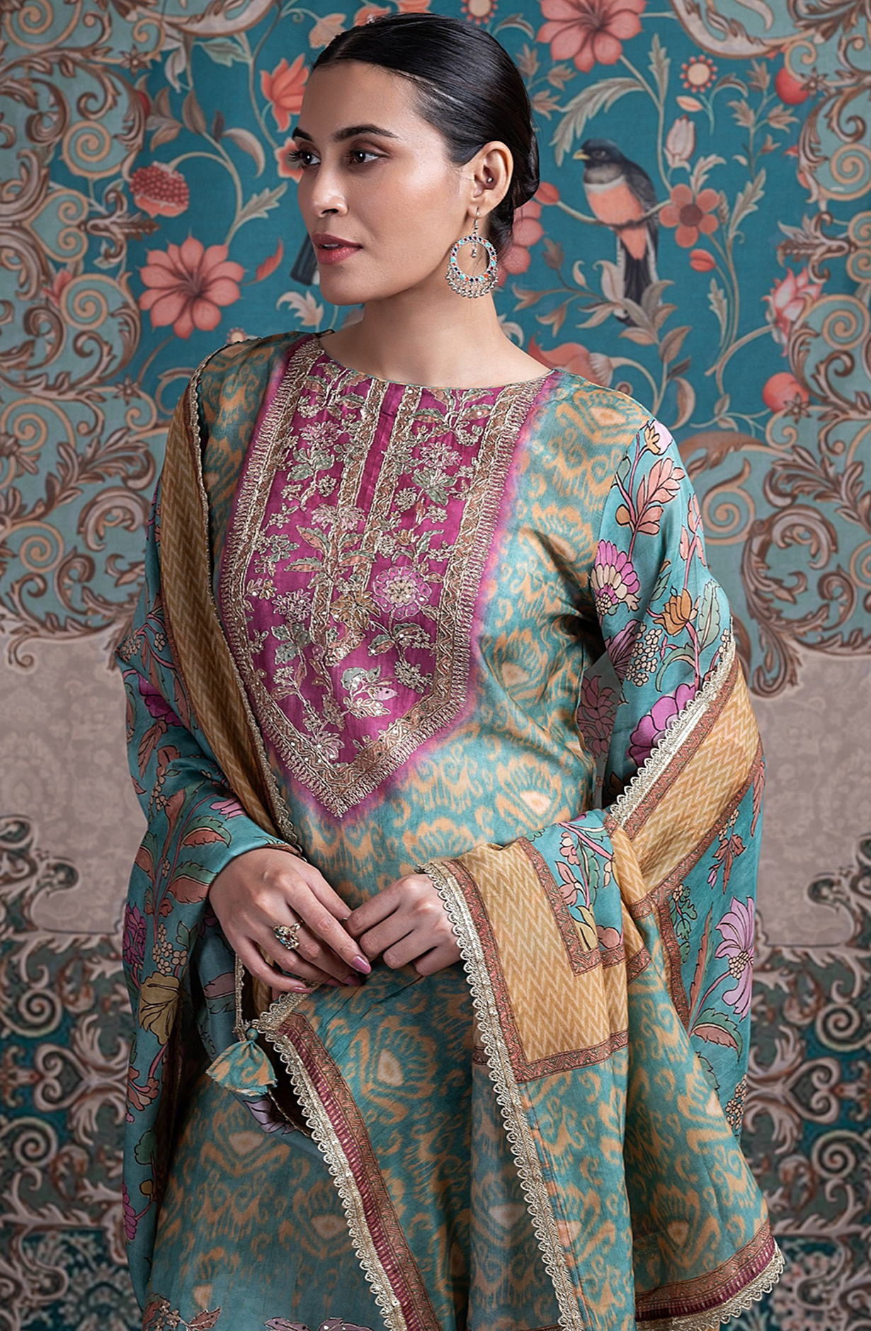Firozi Silk Printed Suit with Dupatta - R157-SPR2395
