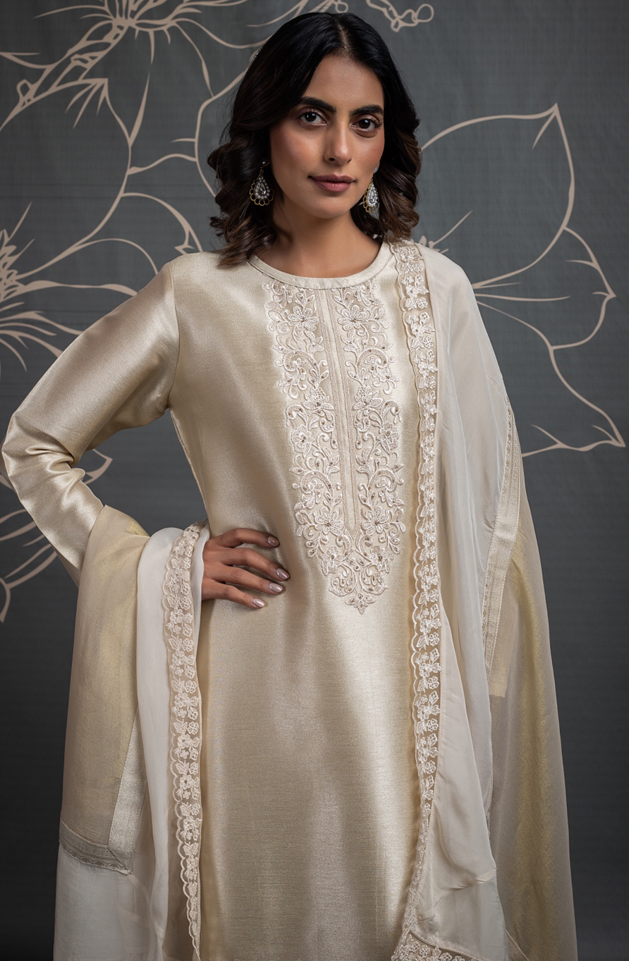 Pure Silk Jacquard Suit Set with Organza and Tissue Dupatta - UME2397