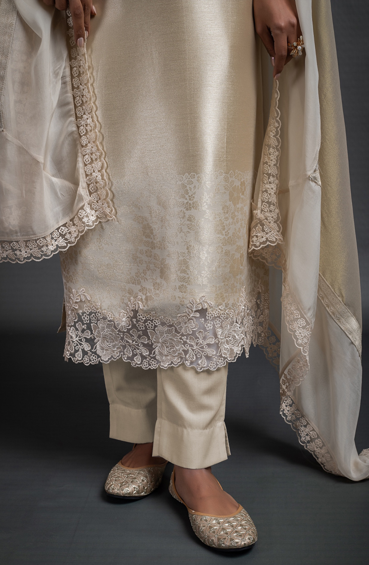 Pure Silk Jacquard Suit Set with Organza and Tissue Dupatta - UME2397