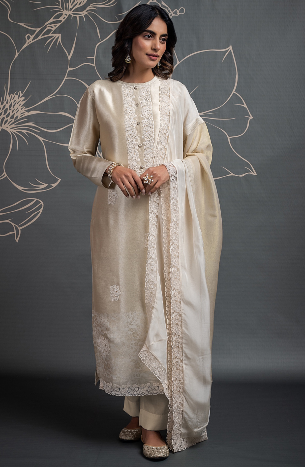Pure Silk Jacquard Suit Set with Organza and Tissue Dupatta - UME2398