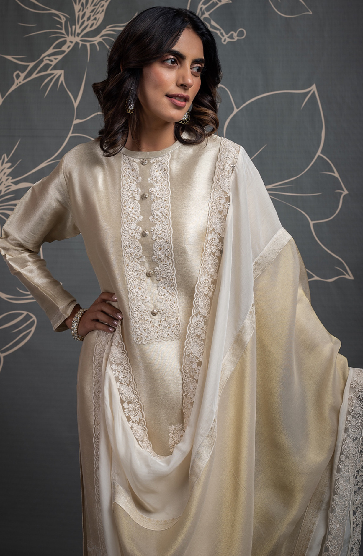 Pure Silk Jacquard Suit Set with Organza and Tissue Dupatta - UME2398