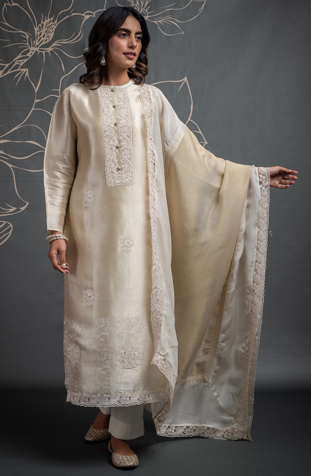 Pure Silk Jacquard Suit Set with Organza and Tissue Dupatta - UME2398