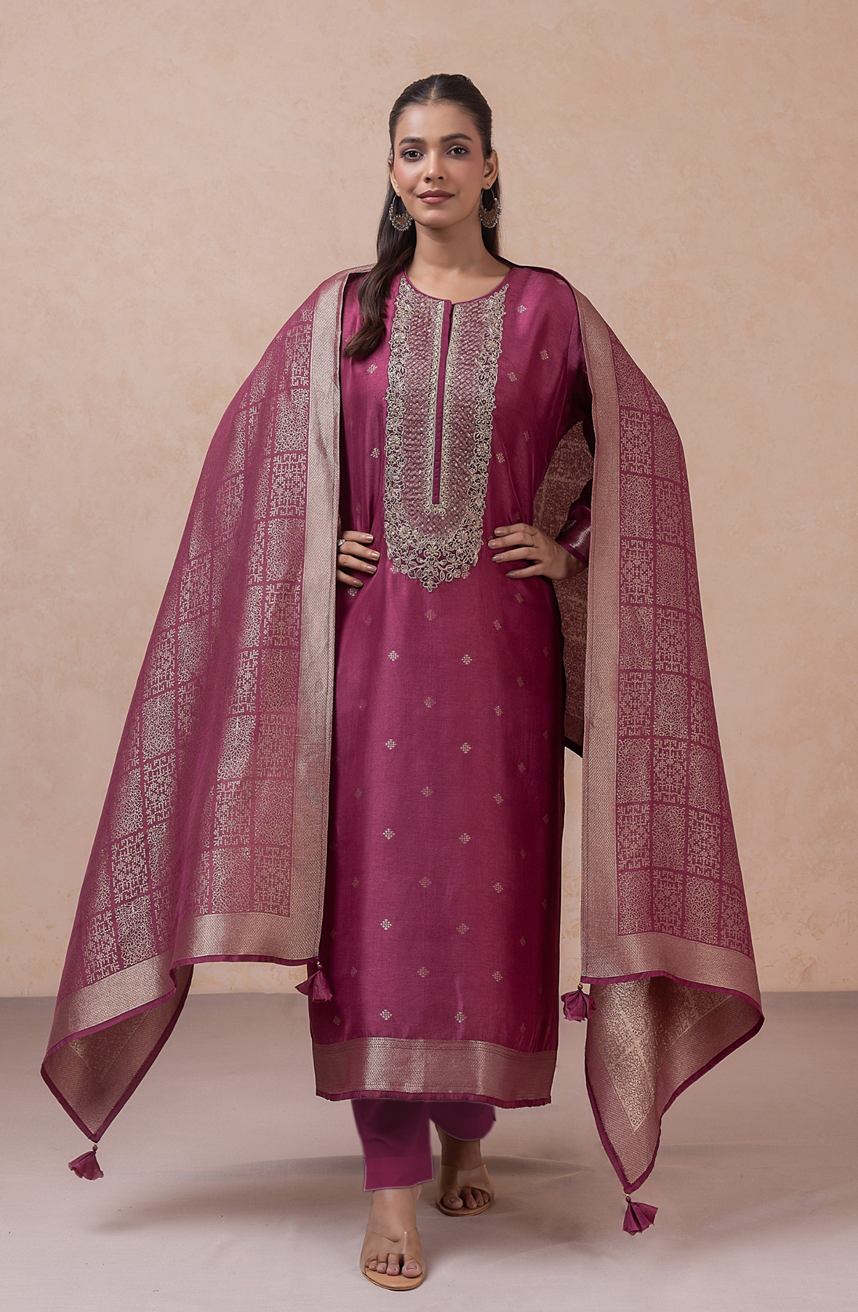 Purple Silk jacquard Unstitched Suit Set with Beautiful Dupatta - R157-SPR2792