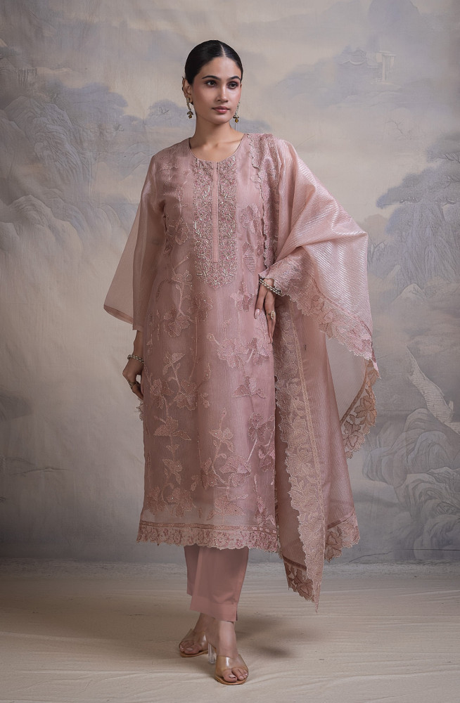 Image of Peach Banarsi tissue crush Unstitched Suit with Beautiful  Dupatta- R157-SPR2839
