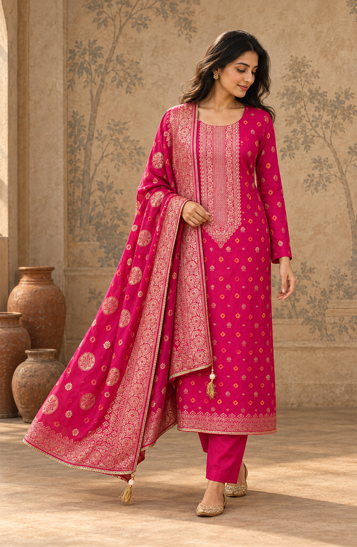 Rani Satin Silk Unstitched Suit Set with Beautiful Dupatta - 1033-2505C