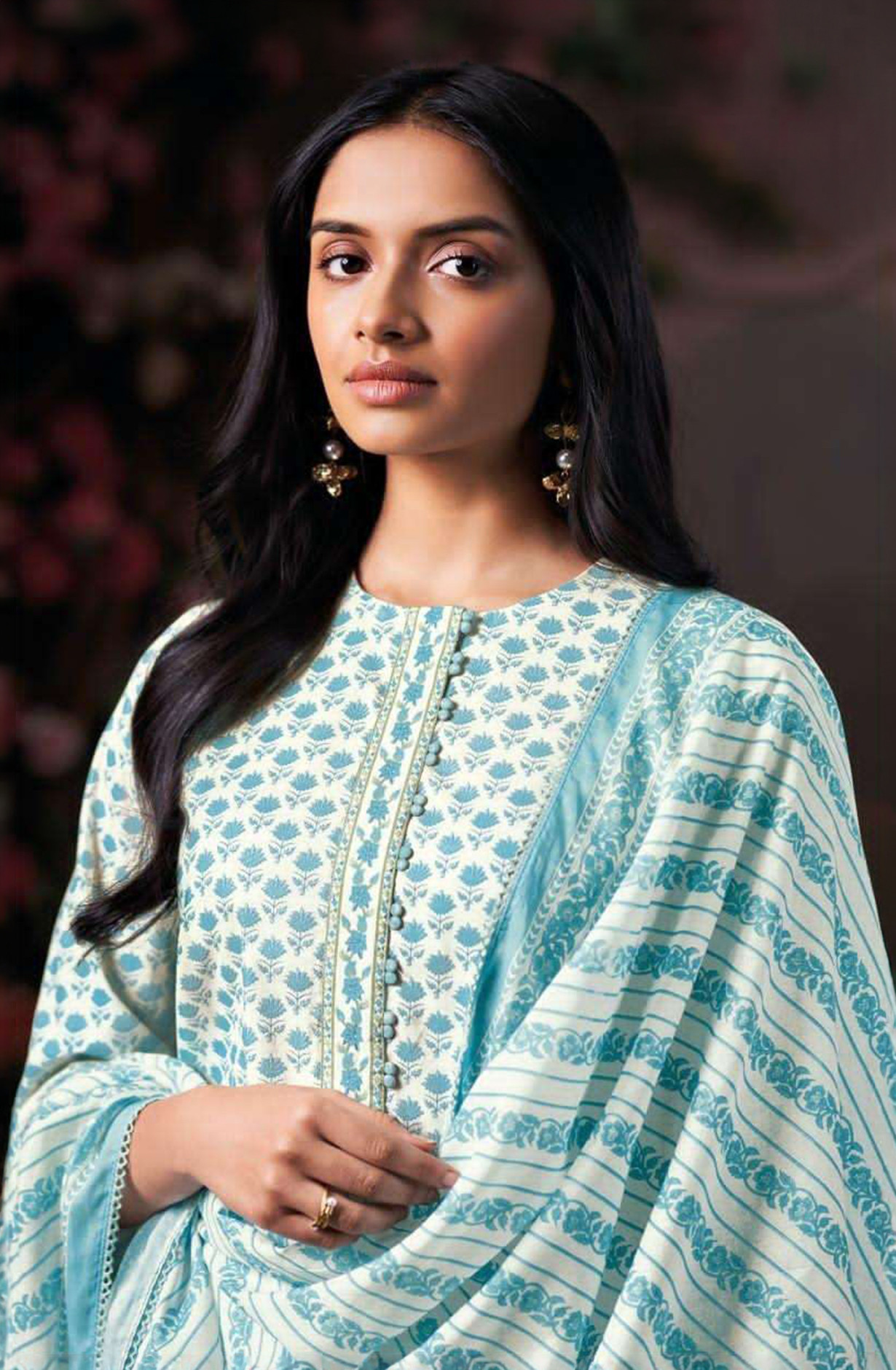 Blue Premium Cotton Unstitched Suit Set with Dupatta - DHR4925A