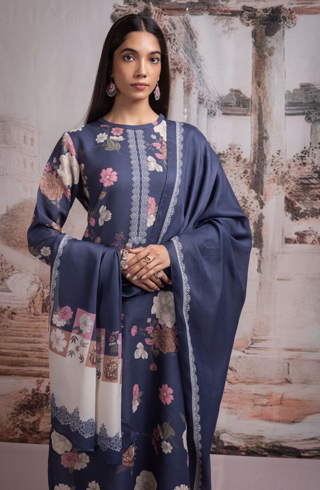 Blue Pashmina Digital Printed Suit with Pashmina Dupatta - TAH2120C
