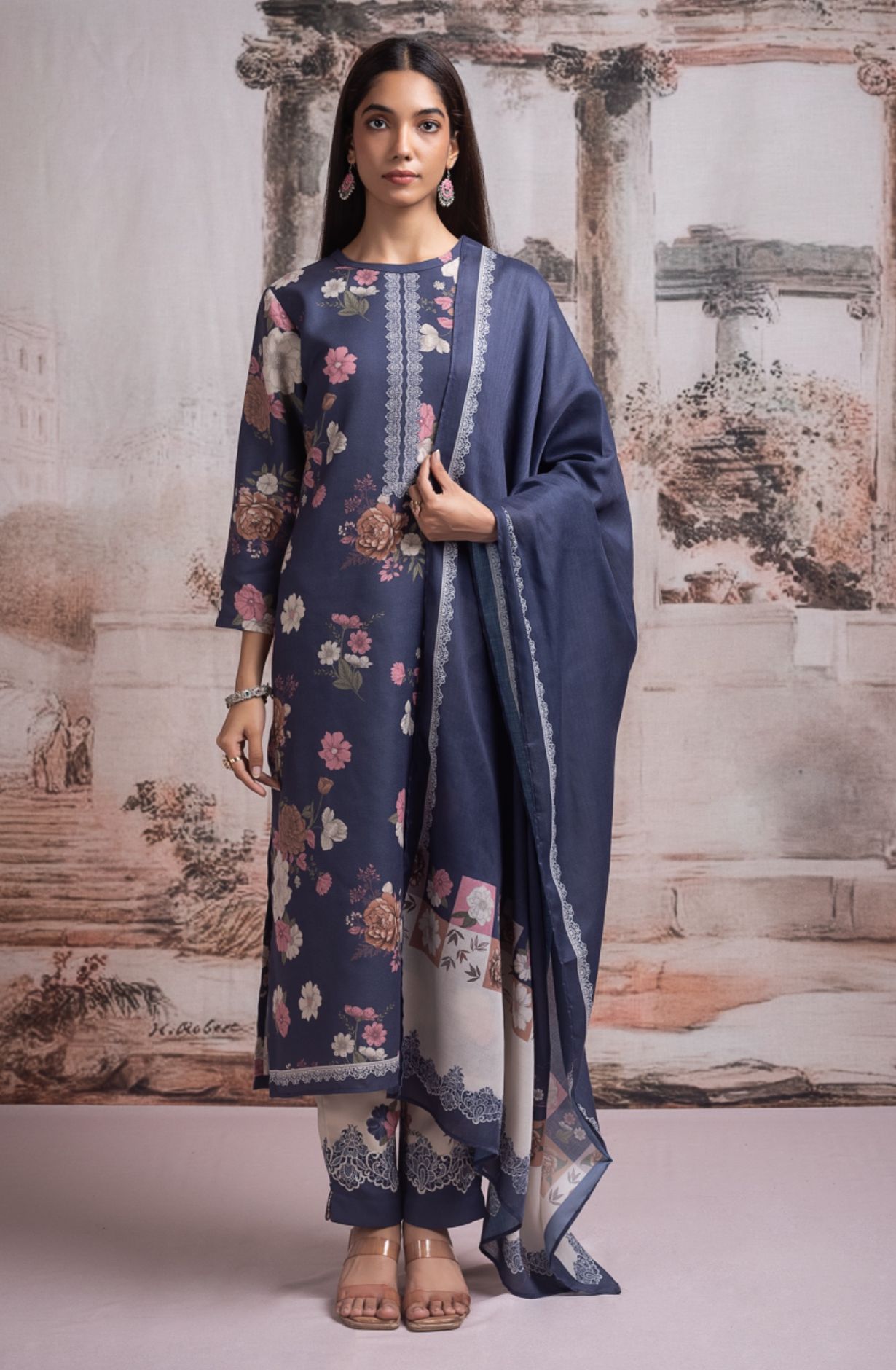 Blue Pashmina Digital Printed Suit with Pashmina Dupatta - TAH2120C