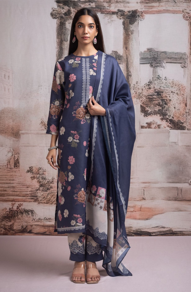 Image of Blue Pashmina Digital Printed Suit with Pashmina Dupatta - TAH2120C