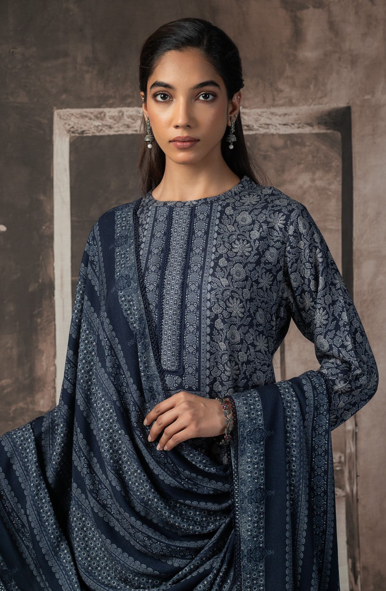 Blue Pashmina Digital Printed Suit with Pashmina Dupatta - GUN2152B
