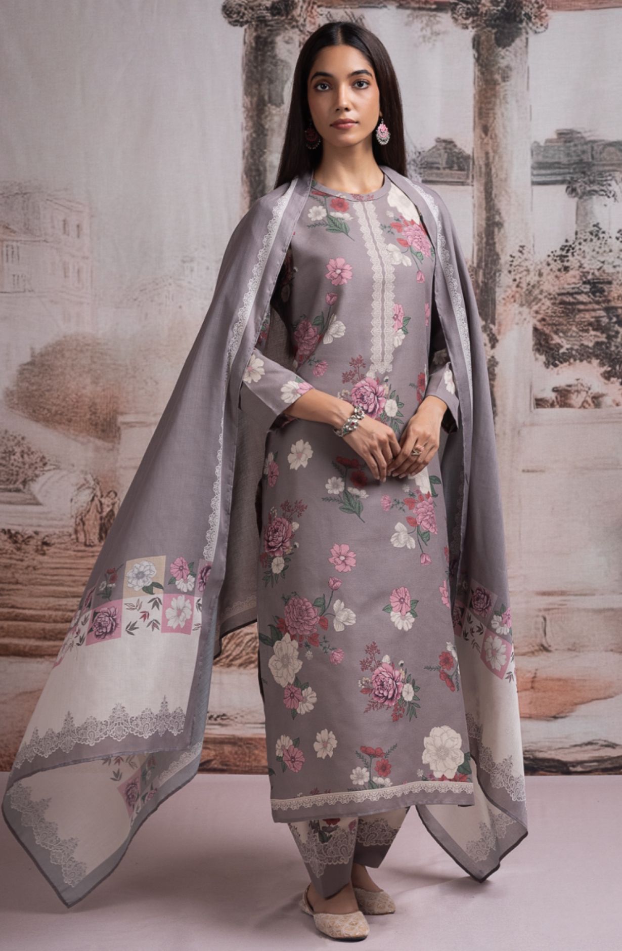 Brown Pashmina Digital Printed Suit with Pashmina Dupatta - TAH2120B