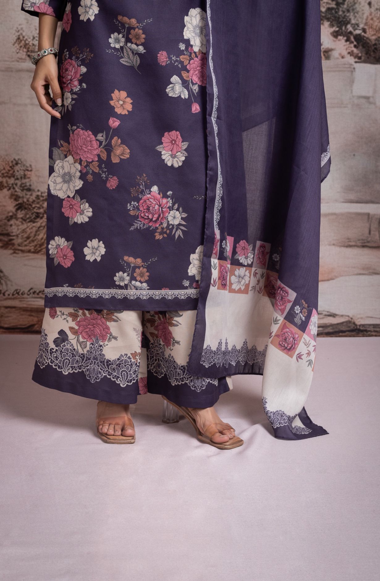 Purple Pashmina Digital Printed Suit with Pashmina Dupatta - TAH2120A