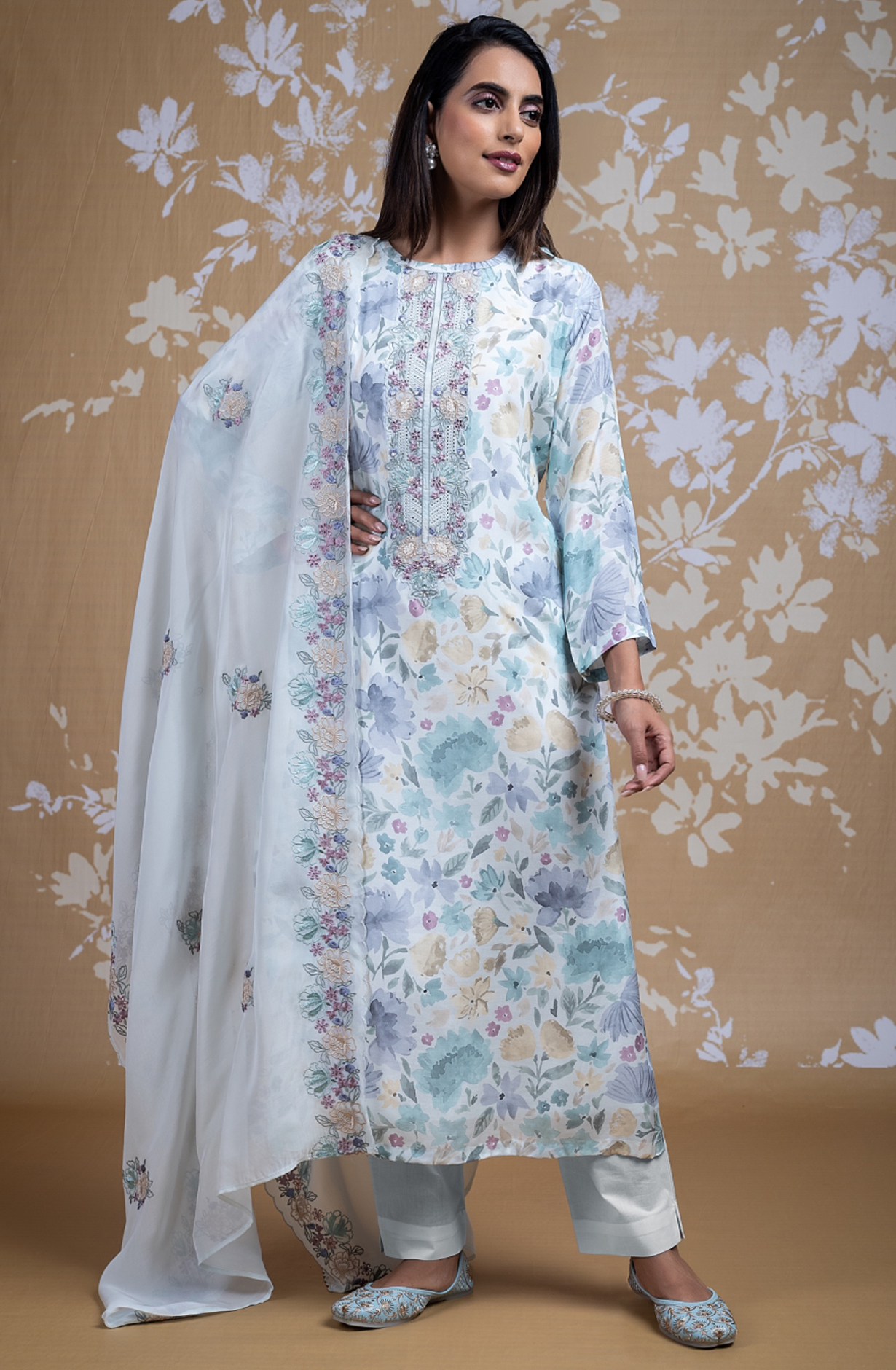 Mustard Pure Muslin Digital Printed Suit with Dupatta - USH2484B