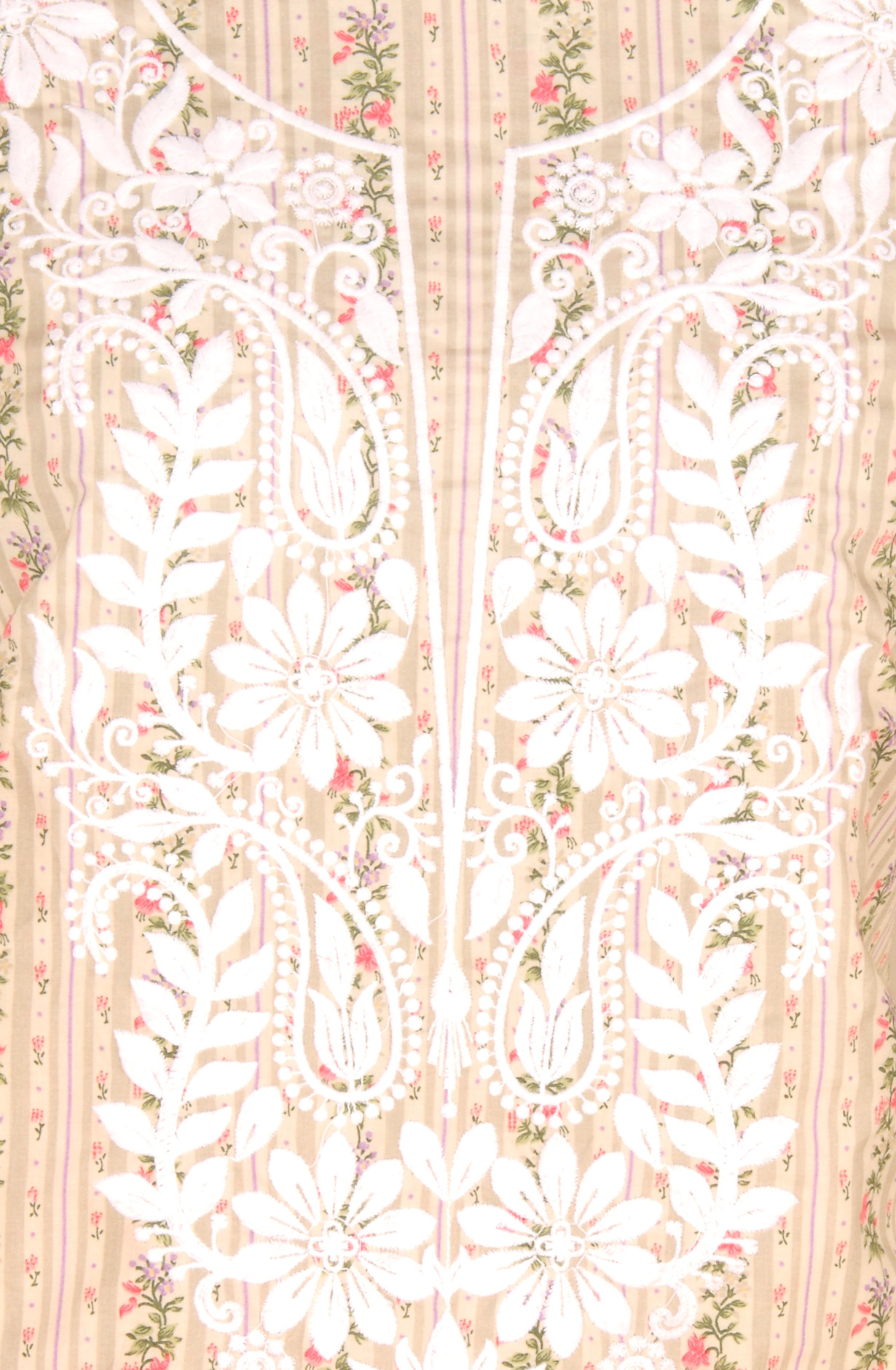 Beige Cotton Beautiful Embroidered Suit with Organza Dupatta - USPMUS1001C