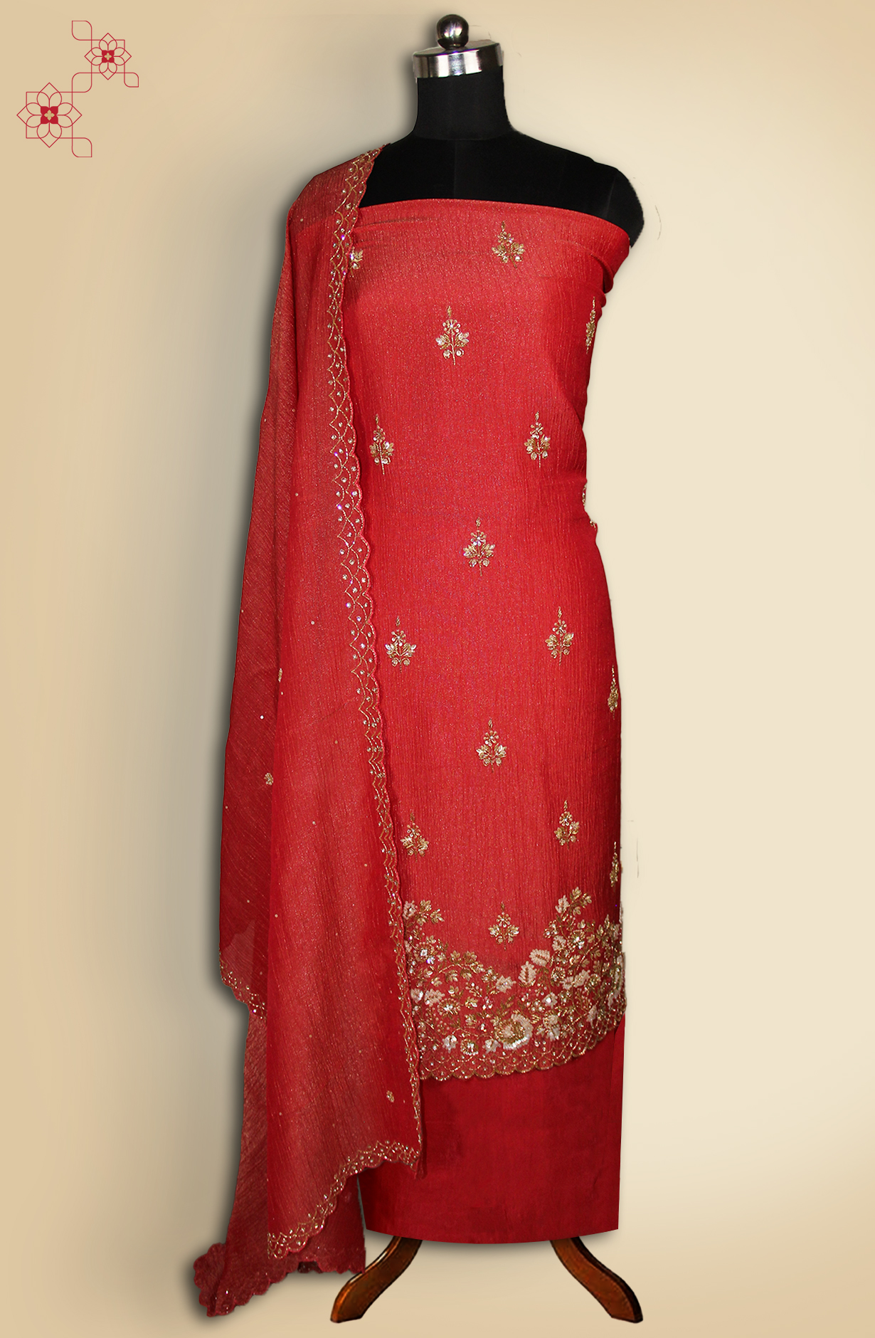 Rust Tissue Organza Suit with Embellished Work Dupatta - USPRSS115A