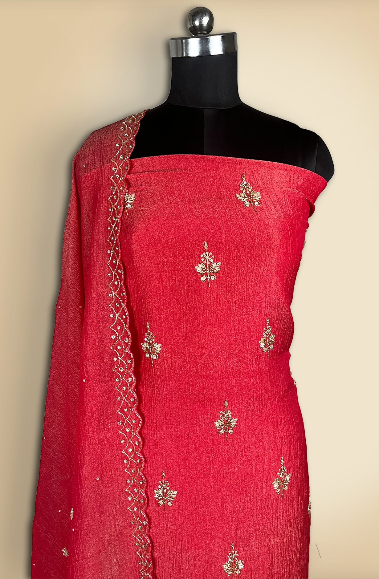Rust Tissue Organza Suit with Embellished Work Dupatta - USPRSS115A