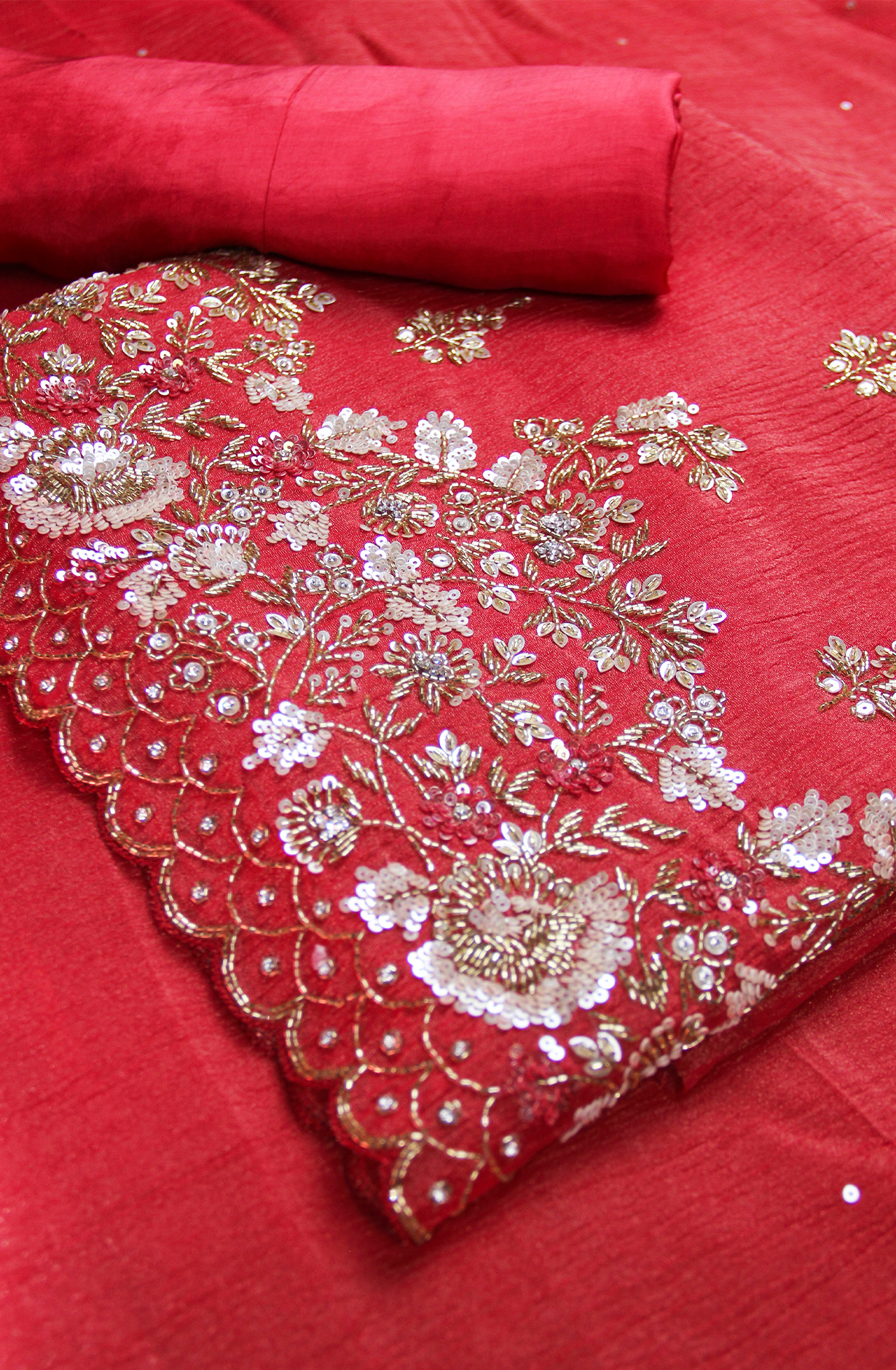 Rust Tissue Organza Suit with Embellished Work Dupatta - USPRSS115A