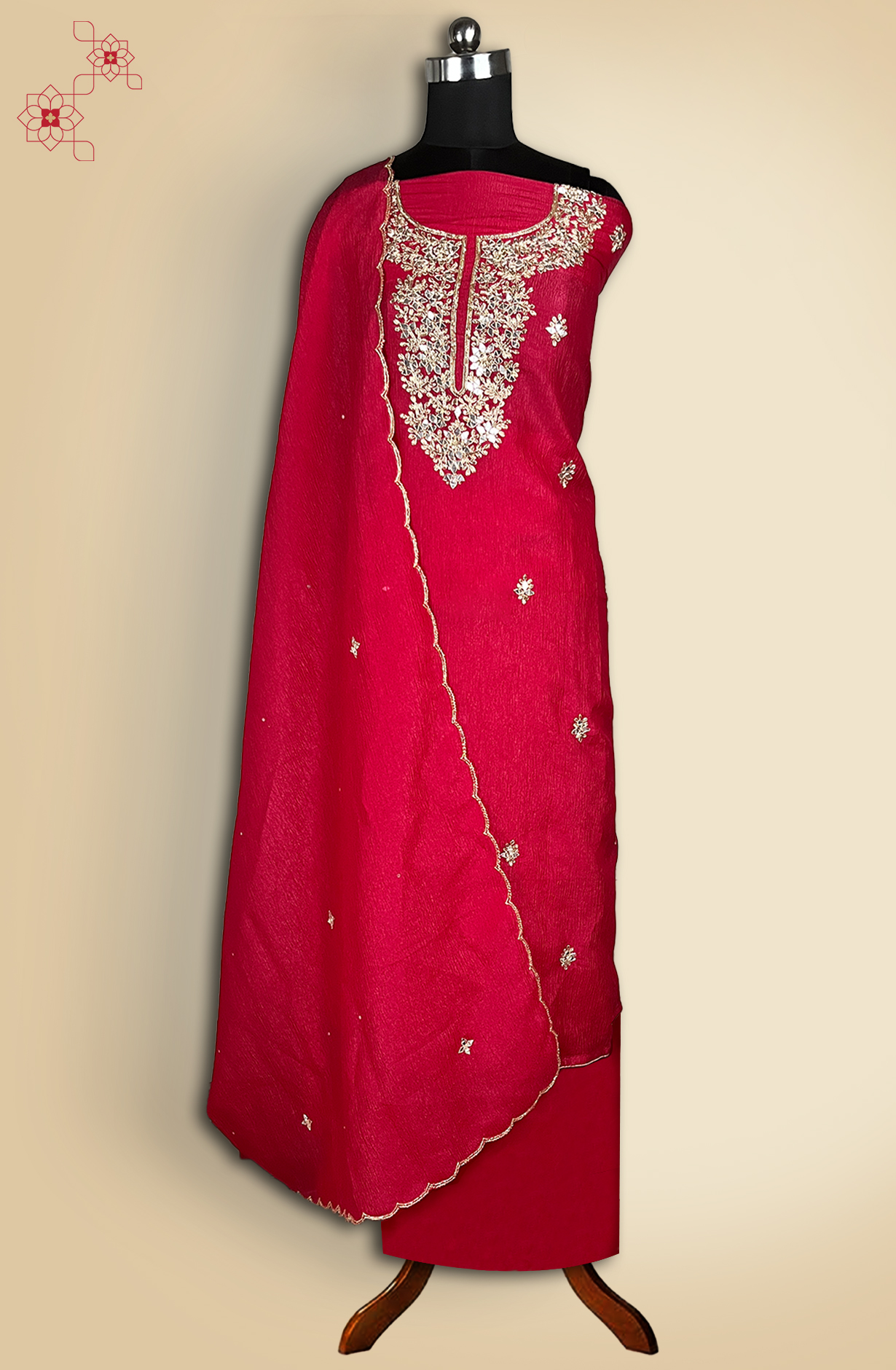 Rani Pink Tissue Organza Suit with Embellished Work Dupatta - USPRSS127A