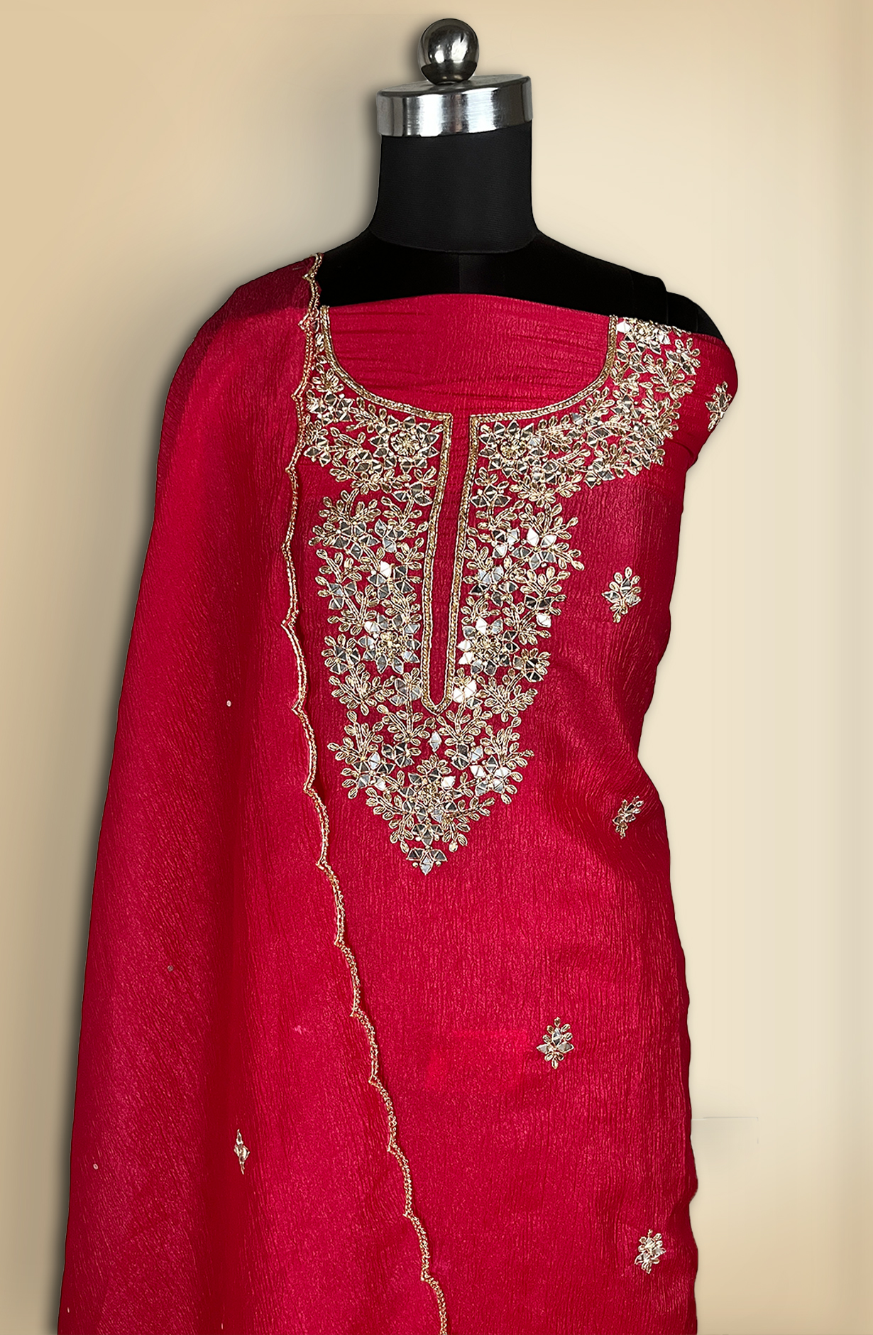 Rani Pink Tissue Organza Suit with Embellished Work Dupatta - USPRSS127A