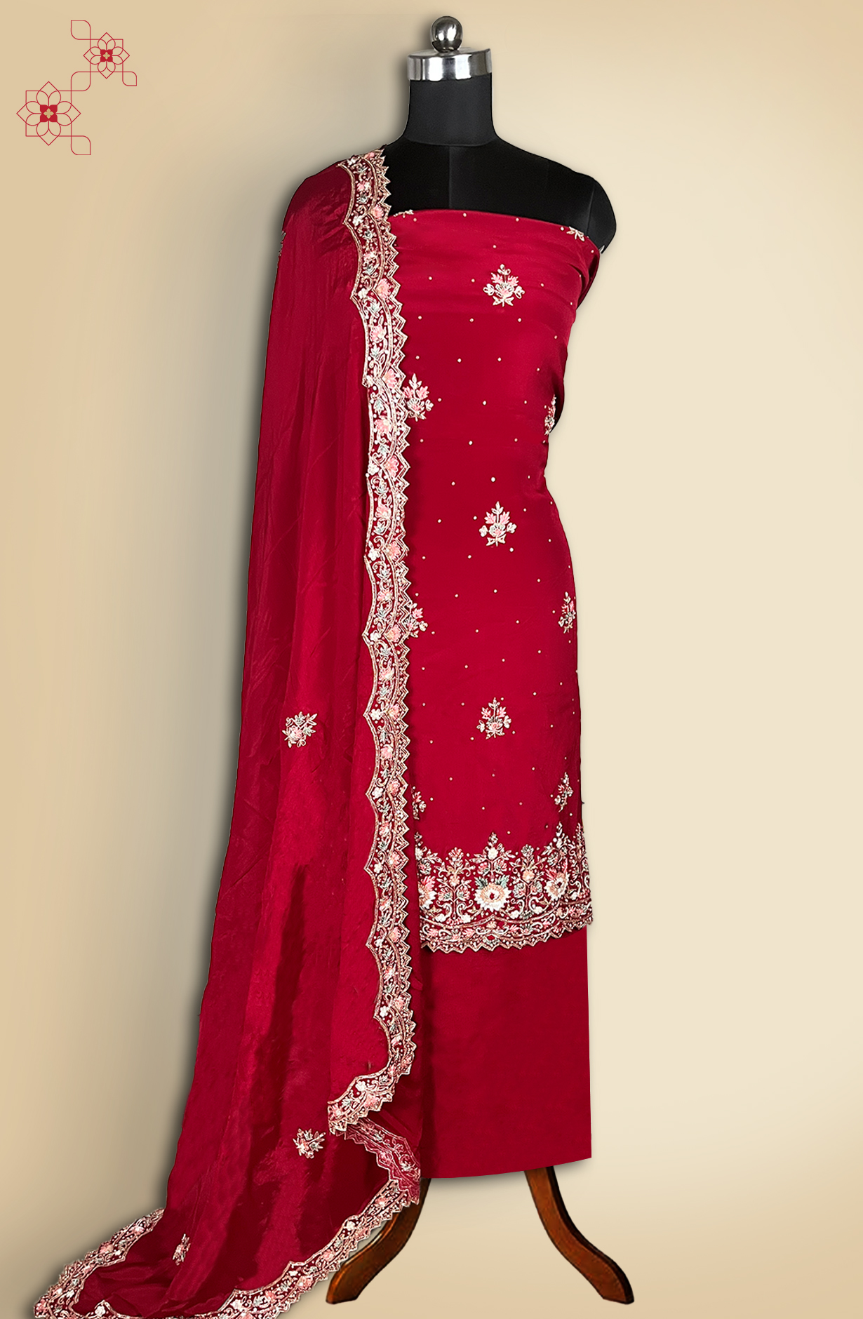 Maroon Crepe Suit with Embellished Work Dupatta - USPRSS147C