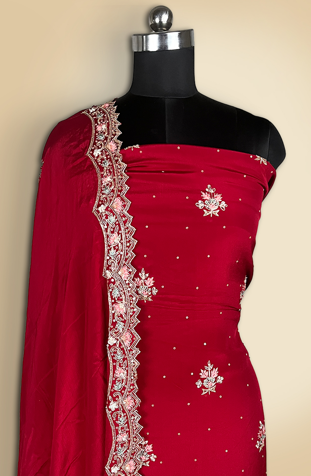 Maroon Crepe Suit with Embellished Work Dupatta - USPRSS147C