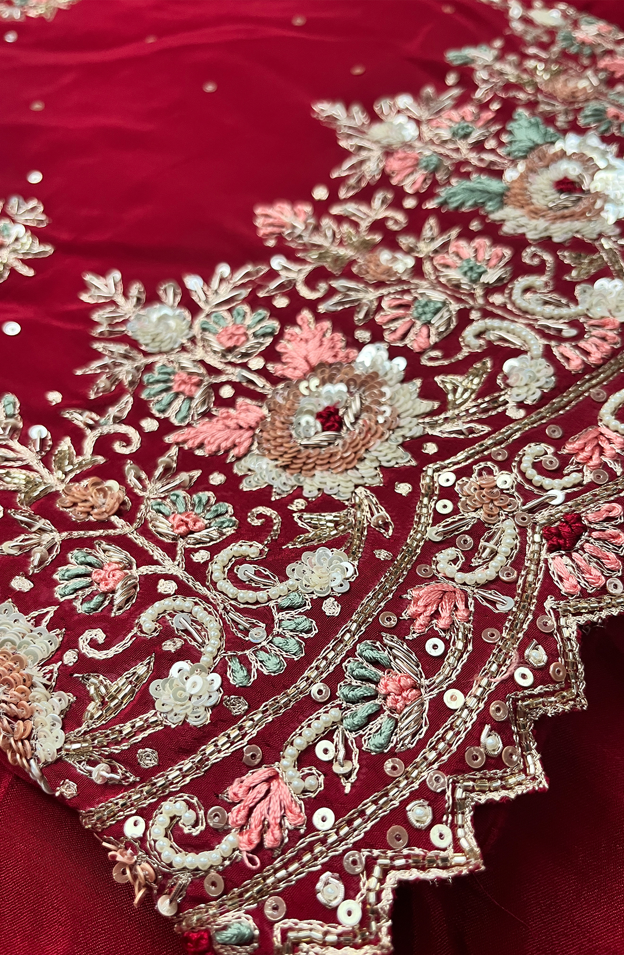Maroon Crepe Suit with Embellished Work Dupatta - USPRSS147C