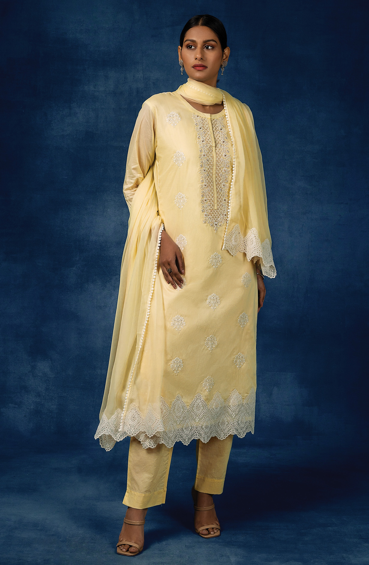 Yellow Beautiful Cotton Embroidered Salwar Kameez with Chiffon Dupatta - VAA1790B