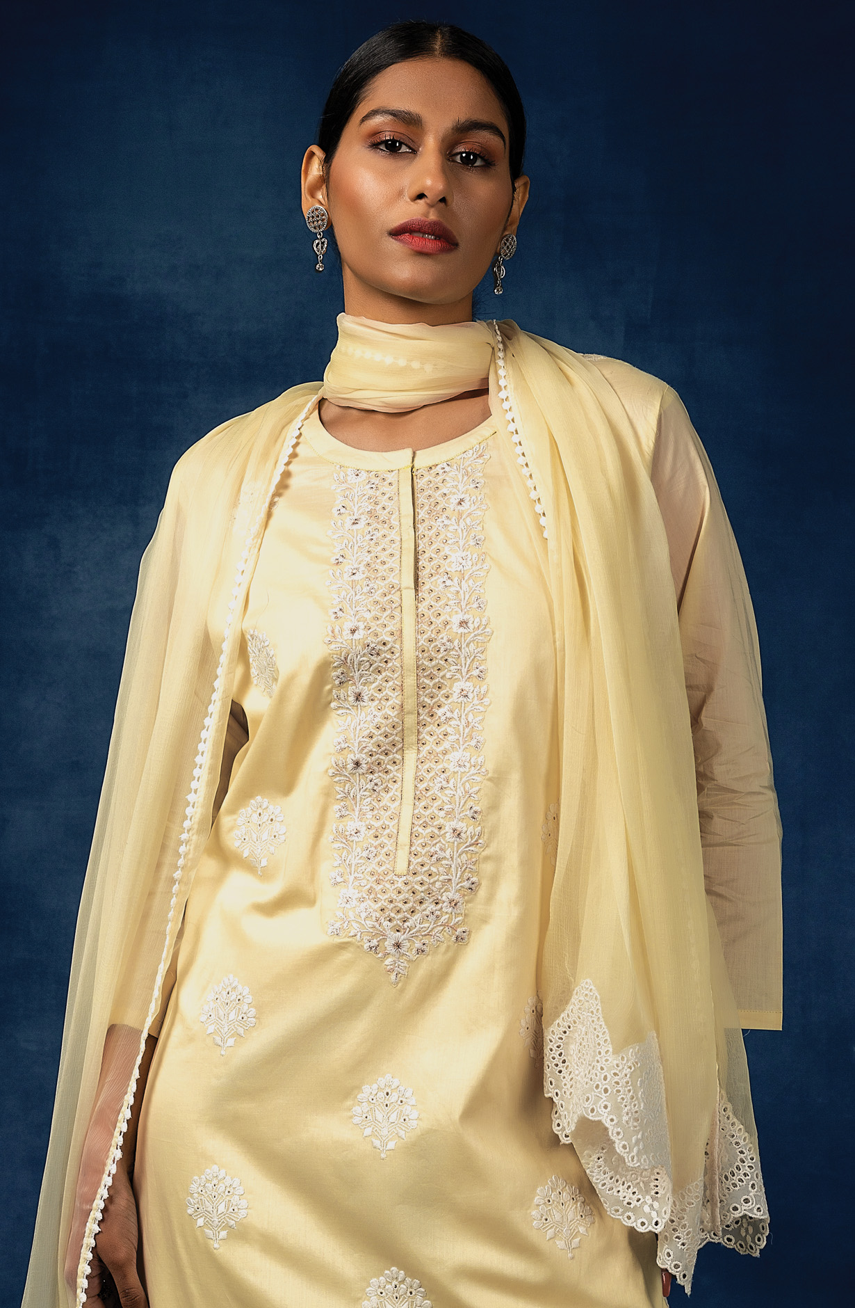 Yellow Beautiful Cotton Embroidered Salwar Kameez with Chiffon Dupatta - VAA1790B