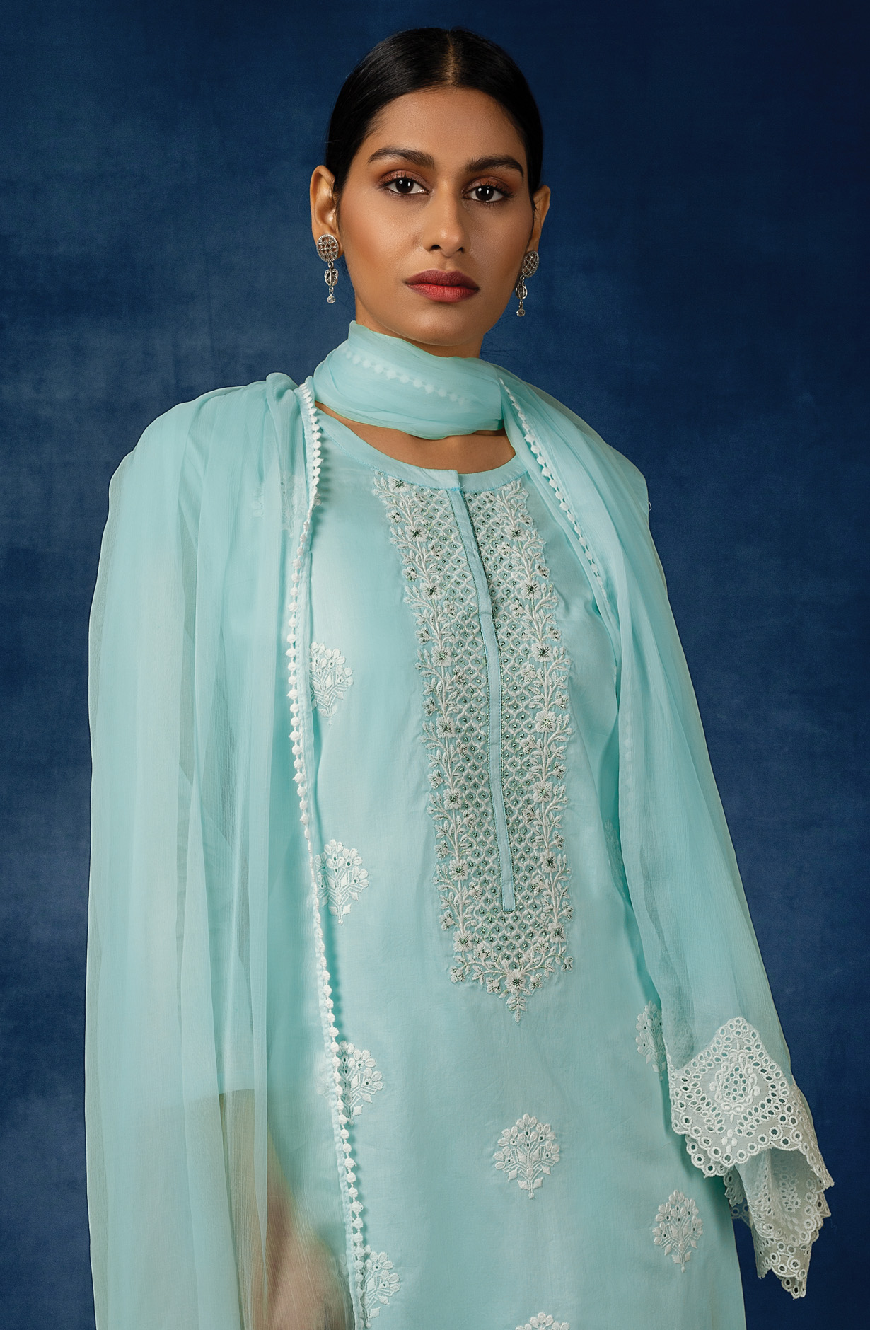 Aqua Beautiful Cotton Embroidered Salwar Kameez with Chiffon Dupatta - VAA1790C