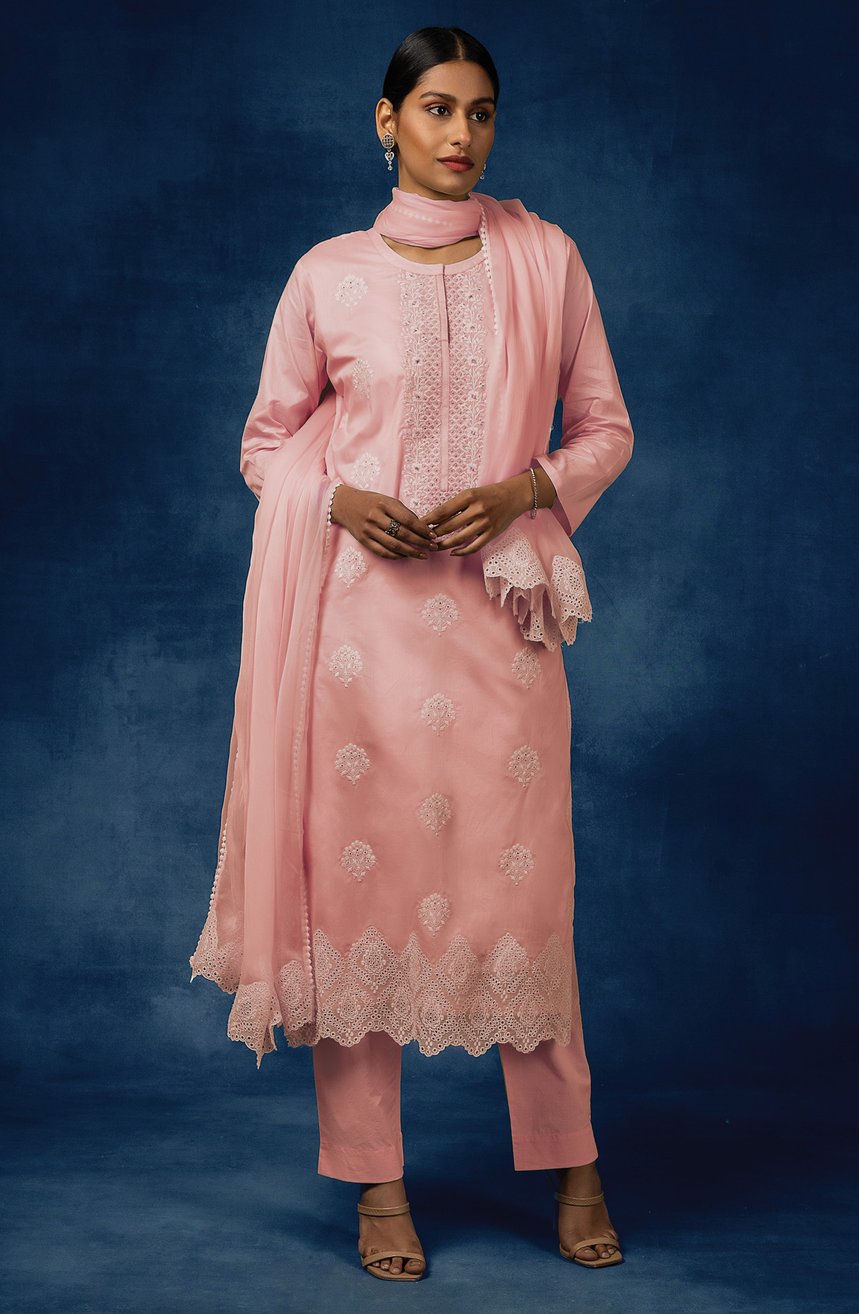 Pink Beautiful Cotton Embroidered Salwar Kameez with Chiffon Dupatta - VAA1790D