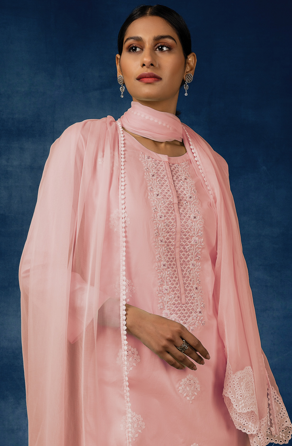 Pink Beautiful Cotton Embroidered Salwar Kameez with Chiffon Dupatta - VAA1790D