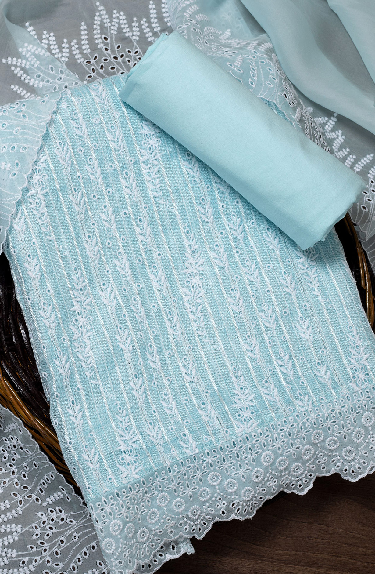 Sky Blue Linen Beautiful Embroidered Suit with Organza Dupatta - VAR1201A
