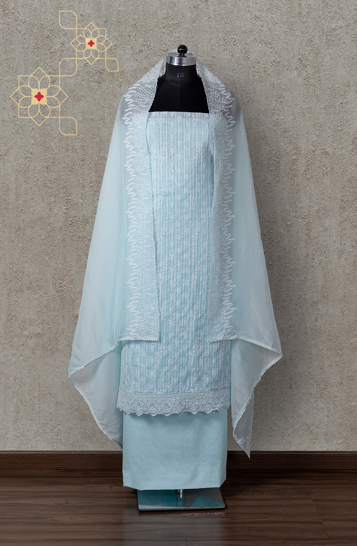 Sky Blue Linen Beautiful Embroidered Suit with Organza Dupatta - VAR1201A
