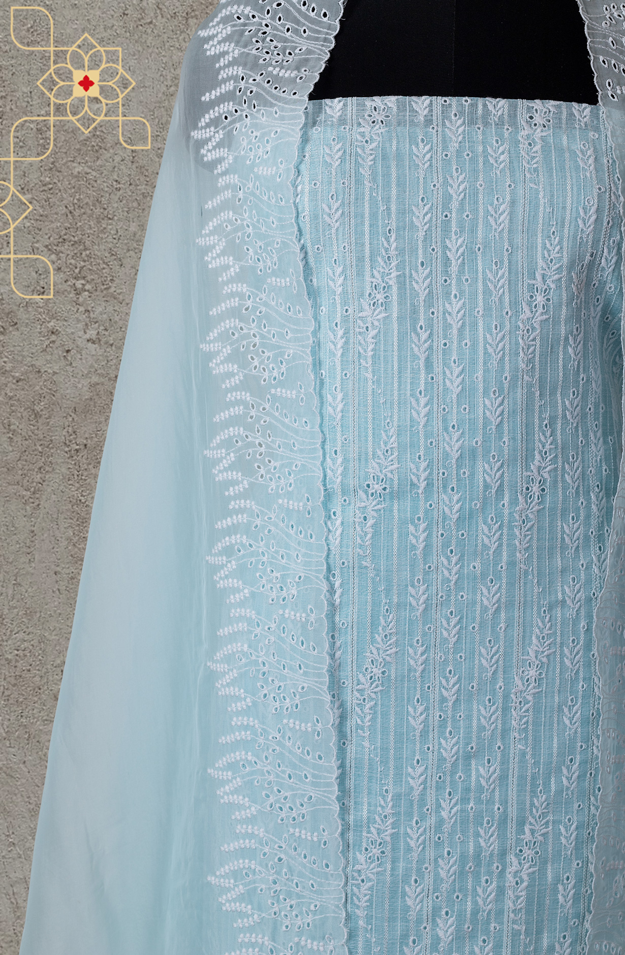 Sky Blue Linen Beautiful Embroidered Suit with Organza Dupatta - VAR1201A