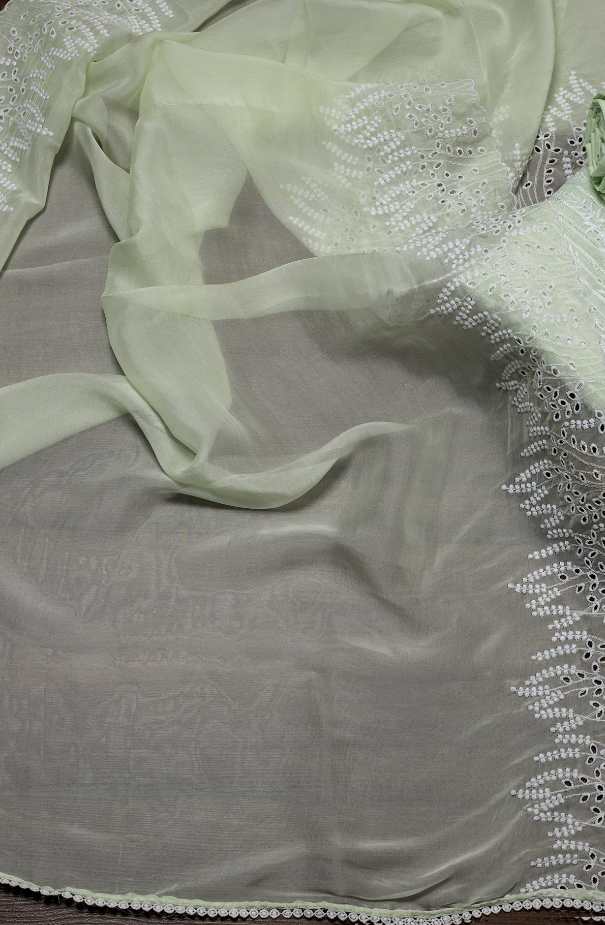 Pista Green Linen Beautiful Embroidered Suit with Organza Dupatta - VAR1201B