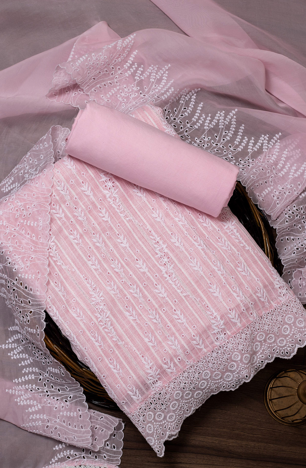 Baby Pink Linen Beautiful Embroidered Suit with Organza Dupatta - VAR1201D