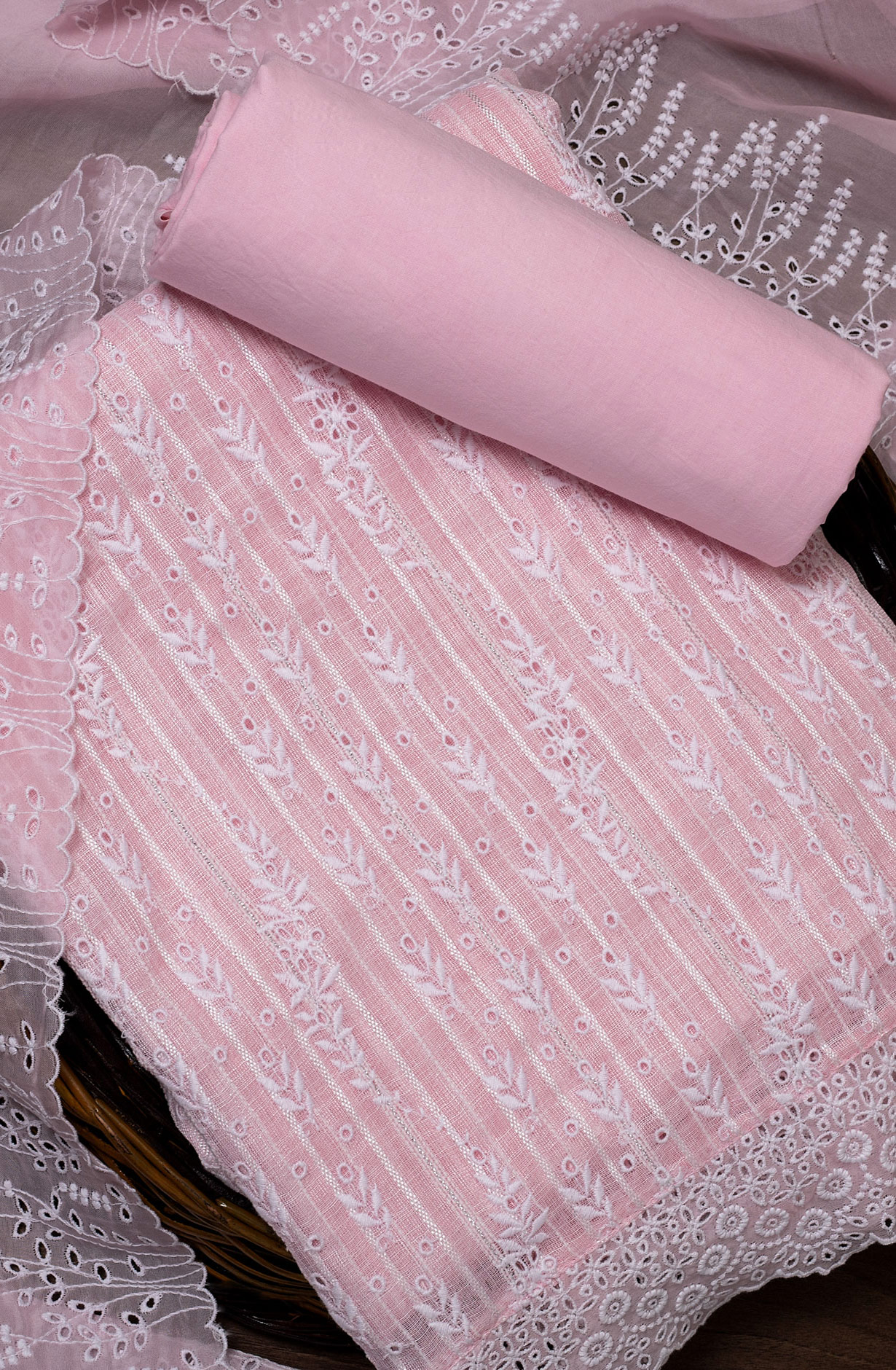 Baby Pink Linen Beautiful Embroidered Suit with Organza Dupatta - VAR1201D