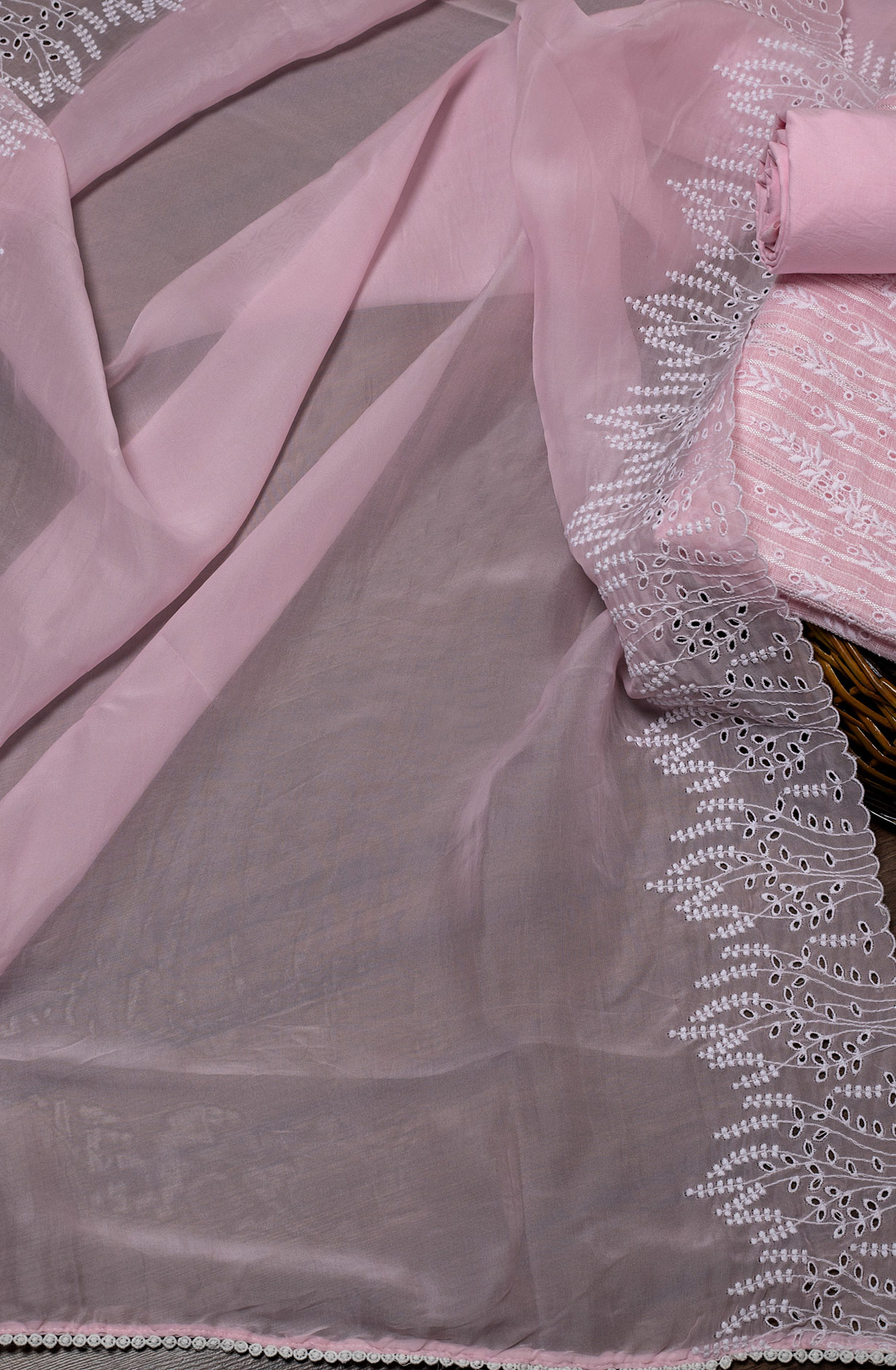 Baby Pink Linen Beautiful Embroidered Suit with Organza Dupatta - VAR1201D