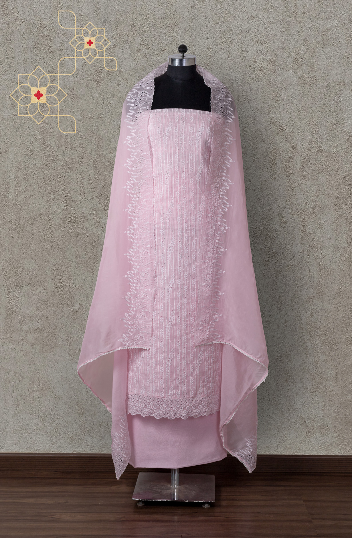 Baby Pink Linen Beautiful Embroidered Suit with Organza Dupatta - VAR1201D