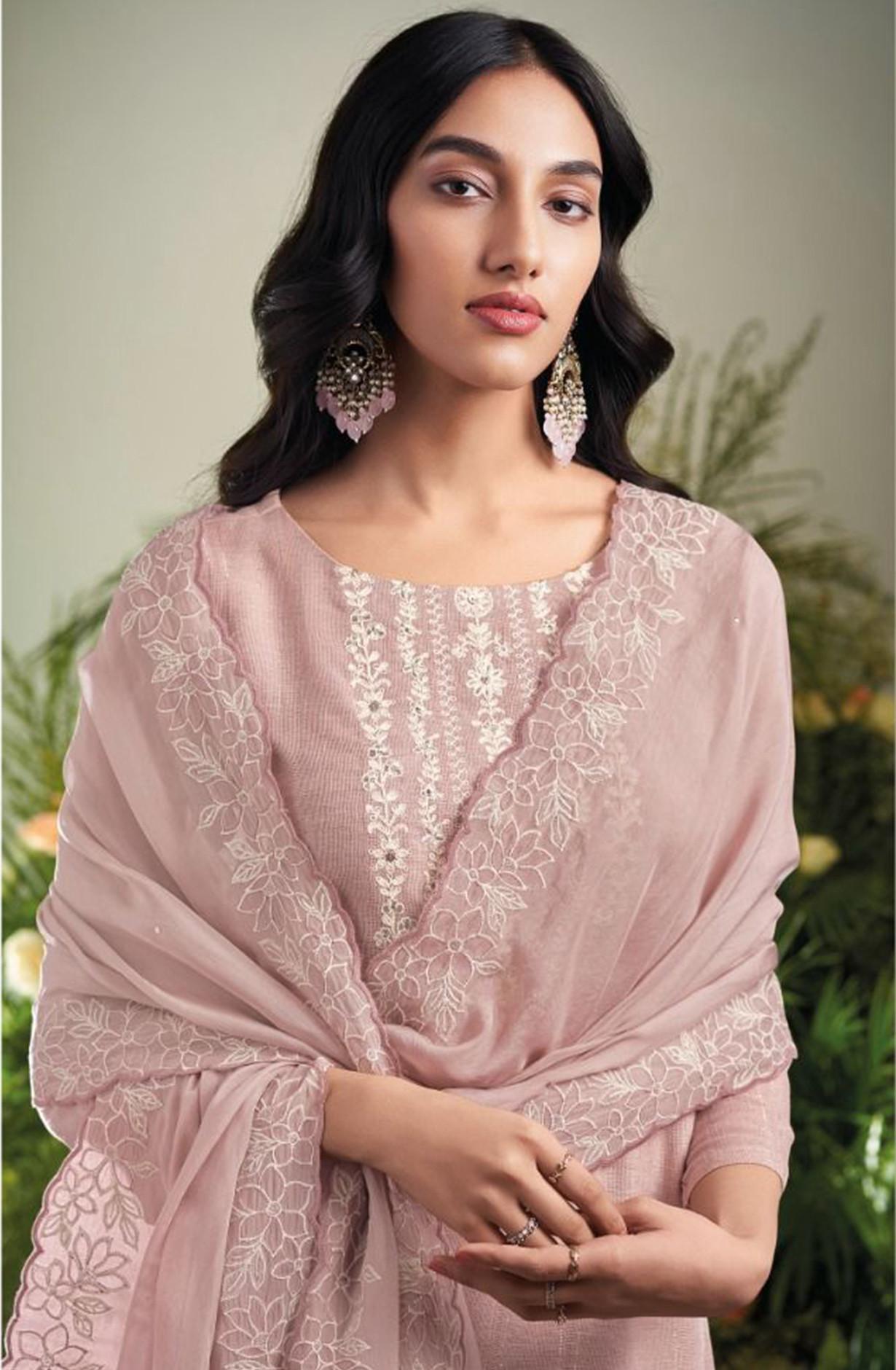 Mauve Linen Jaquard Suit Set with Dupatta - VARC2009