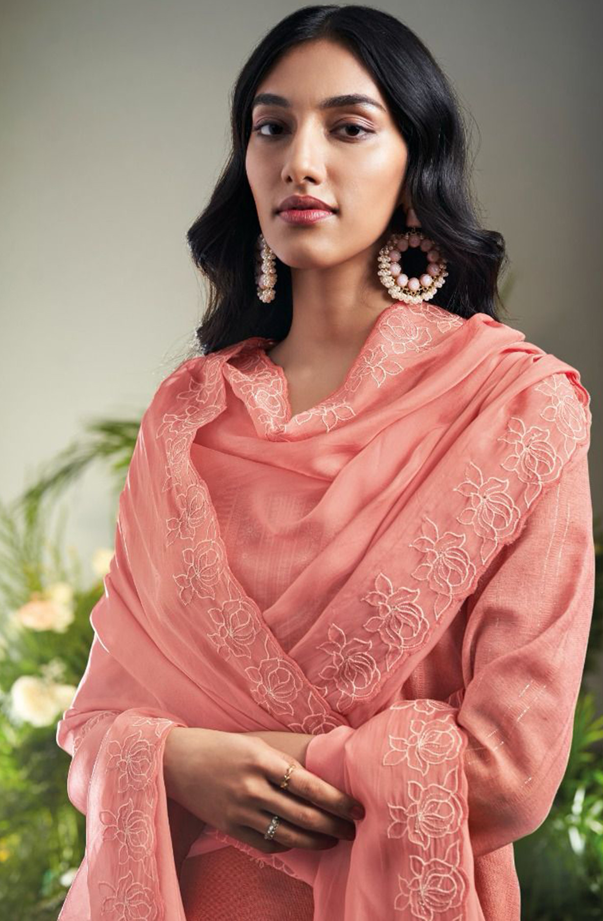 Pink Linen Jaquard Suit Set with Dupatta - VARC2013