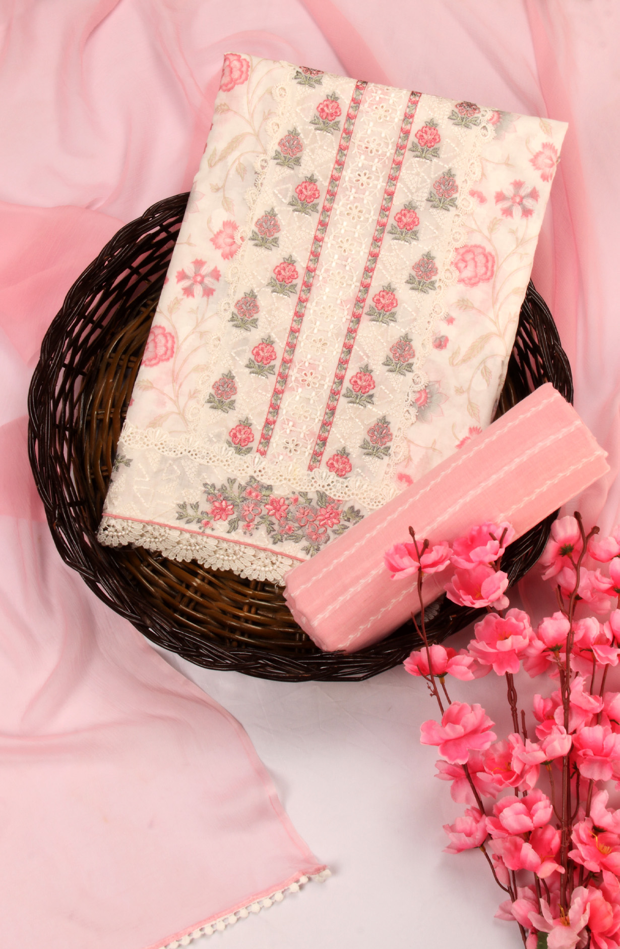 Multi-coloured Beautiful Cotton Salwar Kameez with Chiffon Dupatta - VARPIM4B