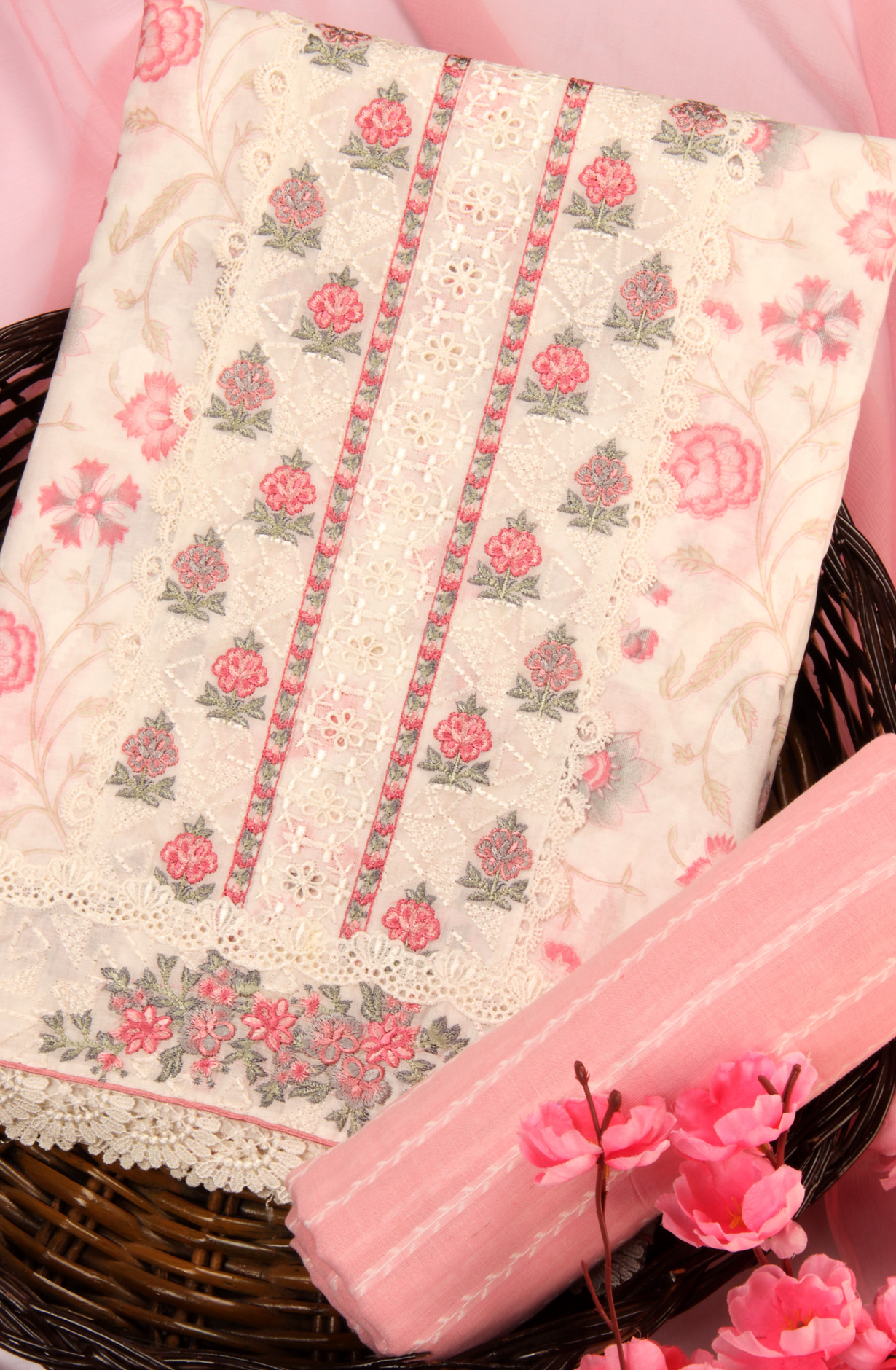 Multi-coloured Beautiful Cotton Salwar Kameez with Chiffon Dupatta - VARPIM4B