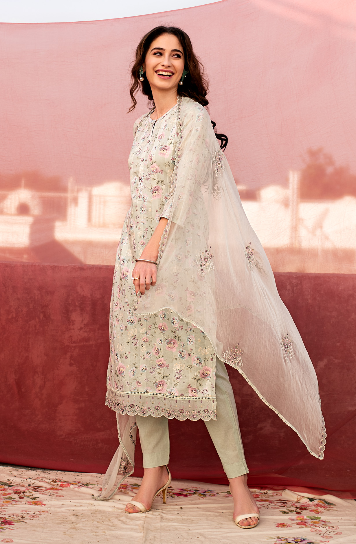 Pista Green Pure Cotton Beautiful Digital Print Suit-set with Chiffon Dupatta - VER1796A