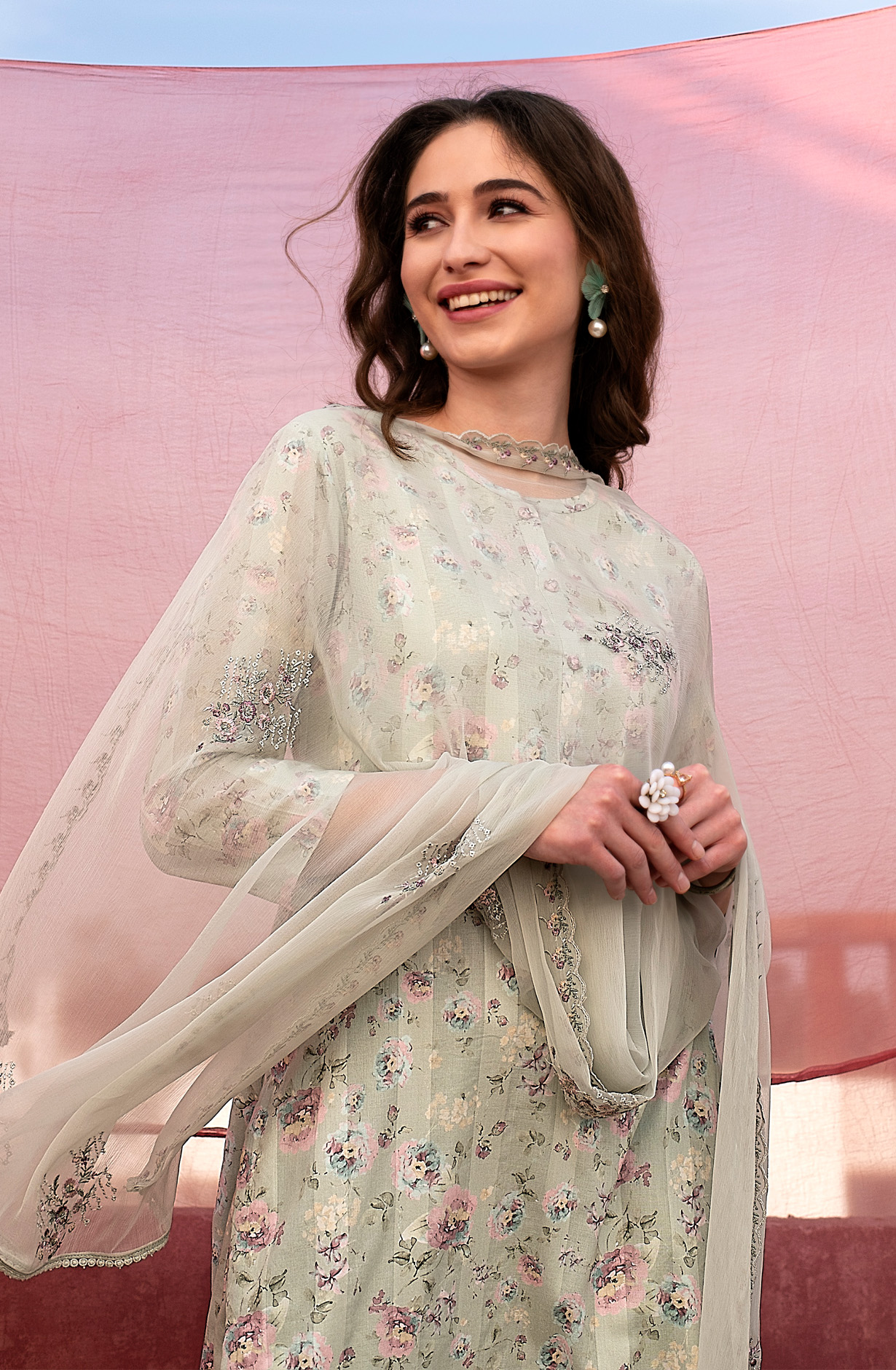 Pista Green Pure Cotton Beautiful Digital Print Suit-set with Chiffon Dupatta - VER1796A